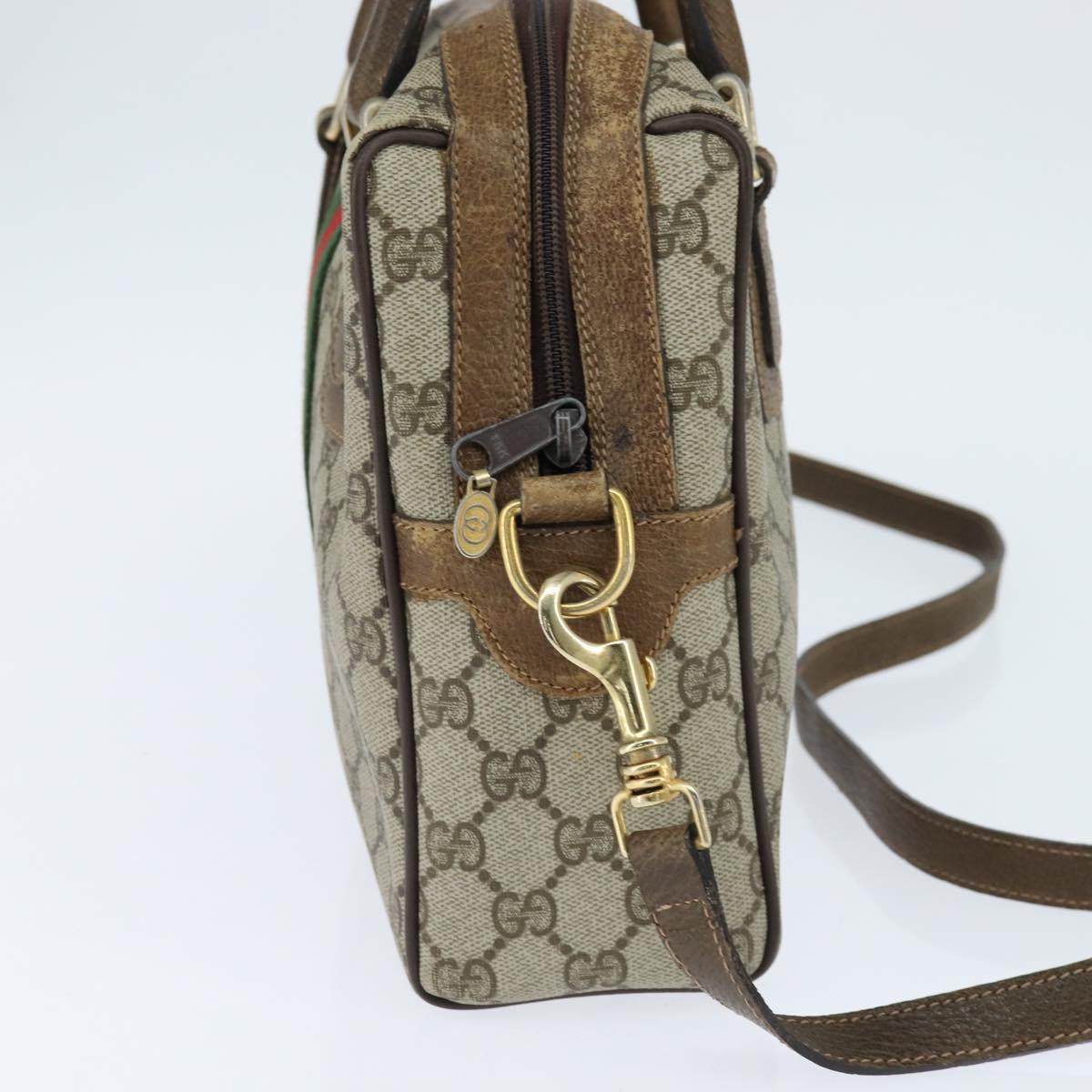 GUCCI GG Supreme Web Sherry Line Hand Bag PVC 2way Beige 67 02 3839 Auth 148415