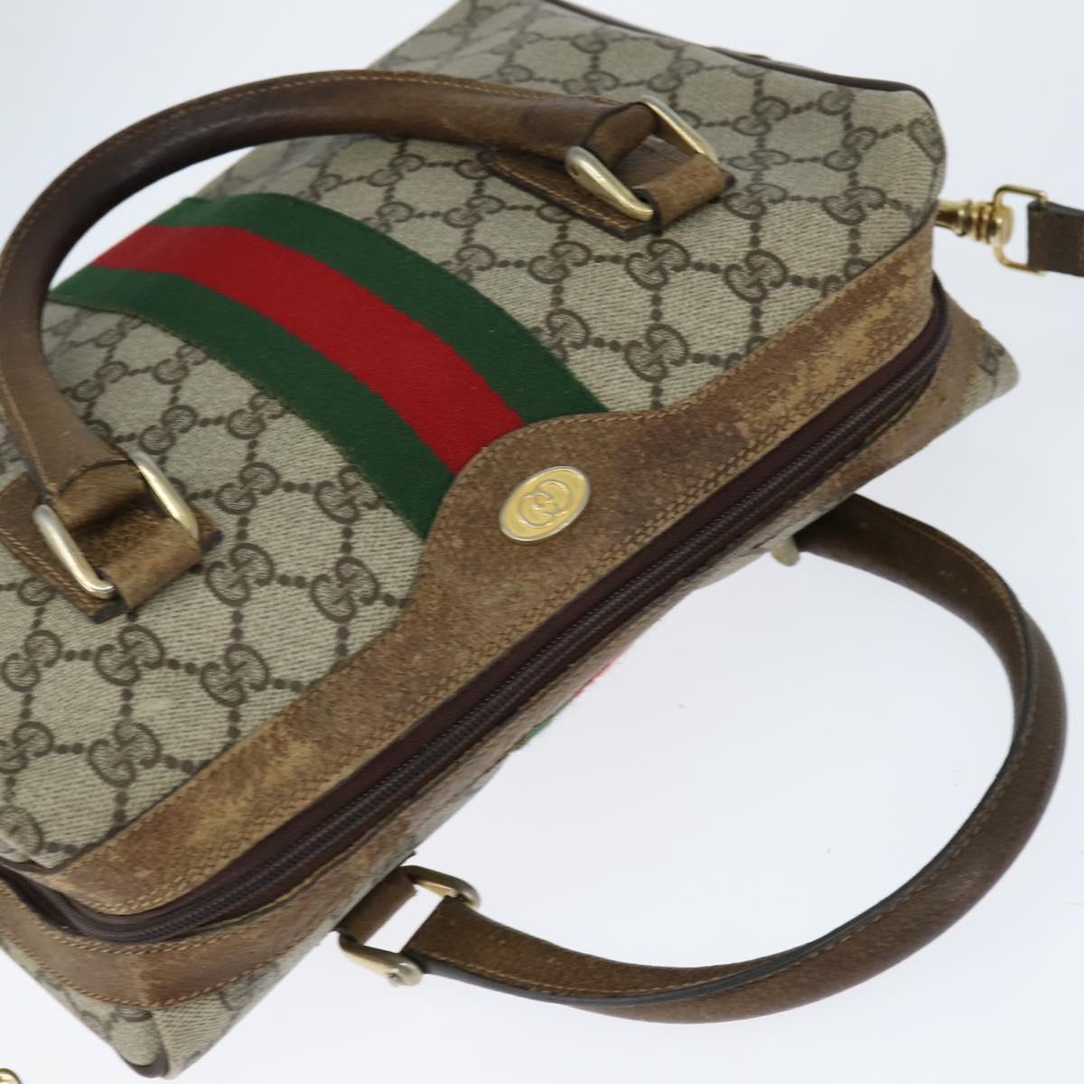 GUCCI GG Supreme Web Sherry Line Hand Bag PVC 2way Beige 67 02 3839 Auth 148415