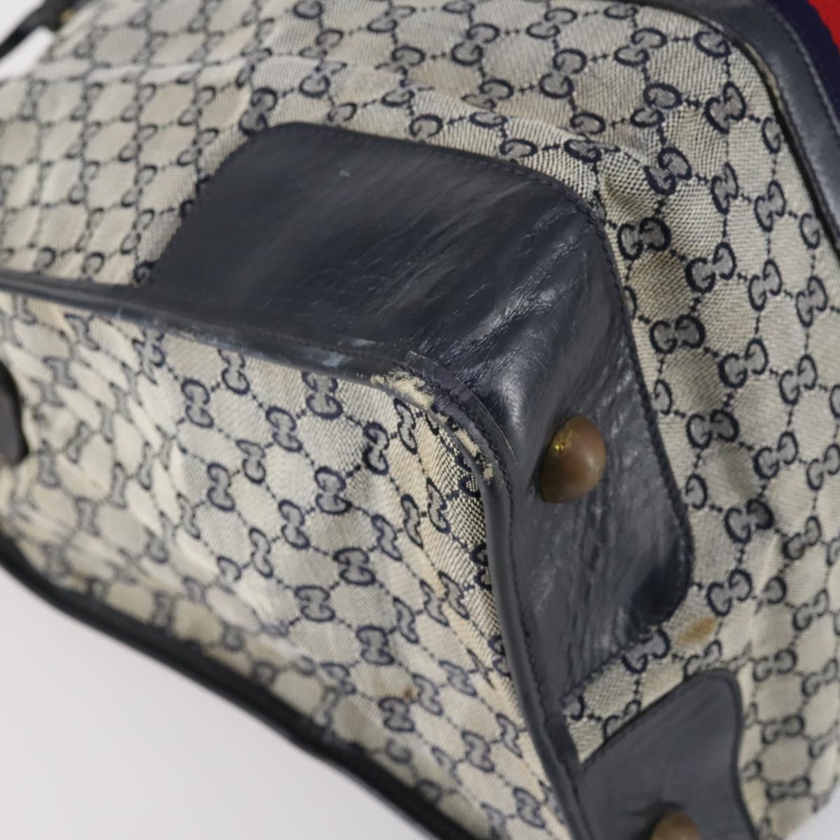 GUCCI GG Canvas Sherry Line Hand Bag Navy Gold Red Auth 148418