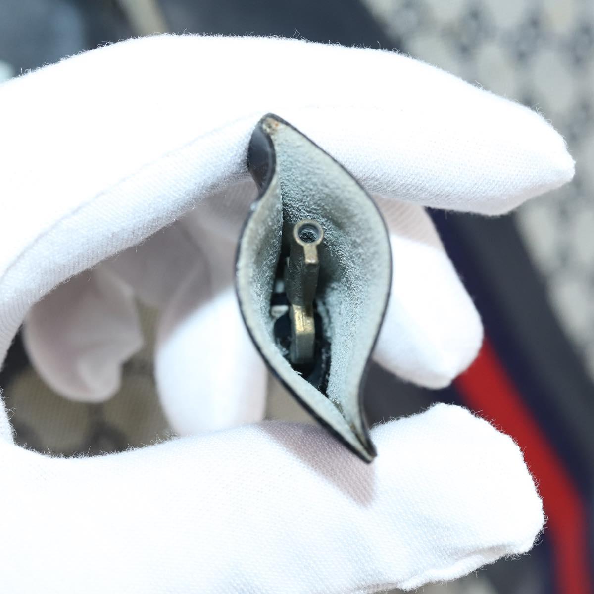 GUCCI GG Canvas Sherry Line Hand Bag Navy Gold Red Auth 148418