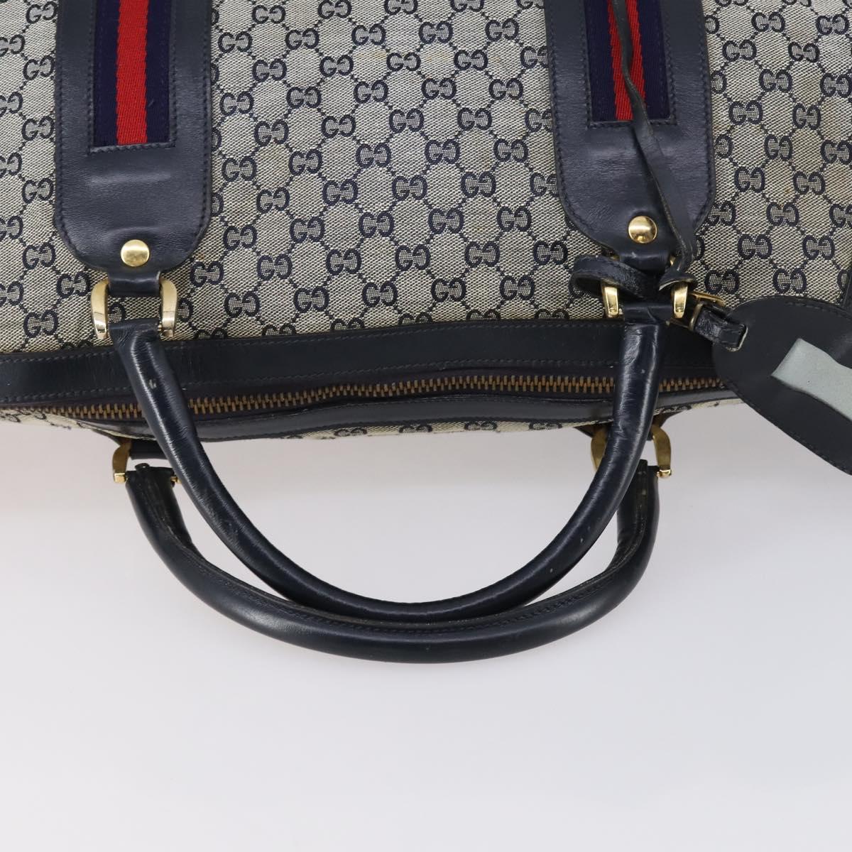 GUCCI GG Canvas Sherry Line Hand Bag Navy Gold Red Auth 148418