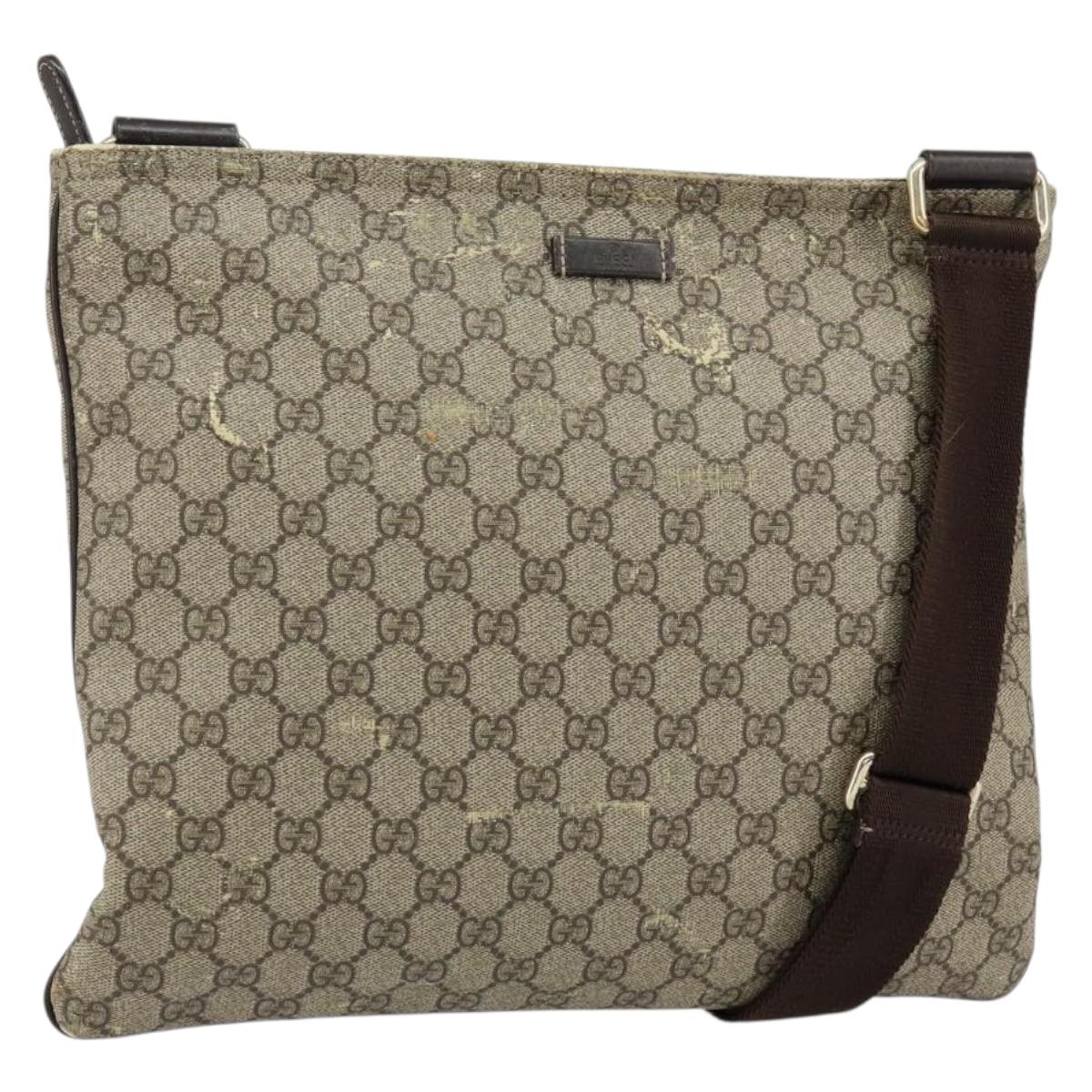 GUCCI GG Supreme Shoulder Bag PVC Beige Gold 201446 Auth 148419