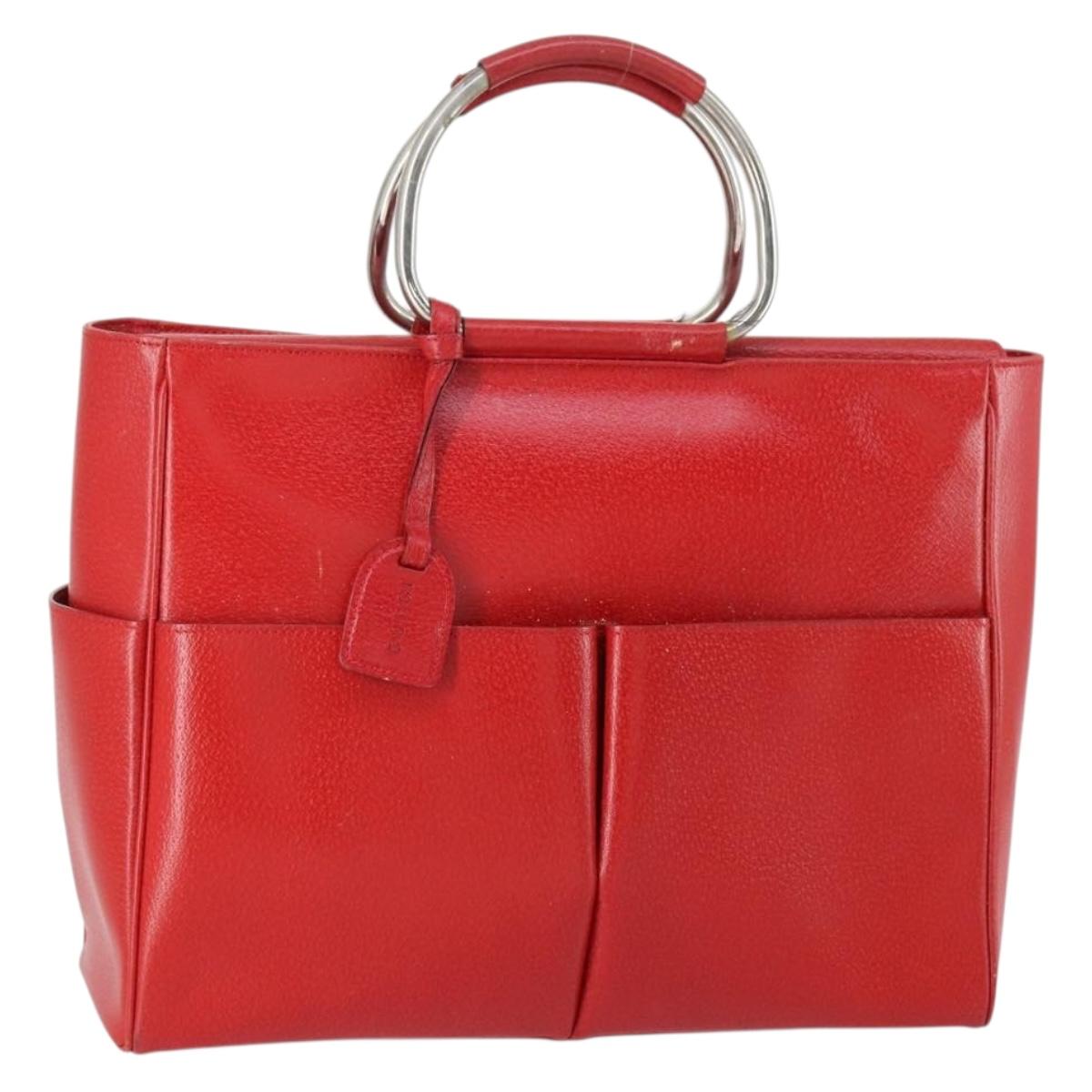 GUCCI Hand Bag Leather Red Auth 148420
