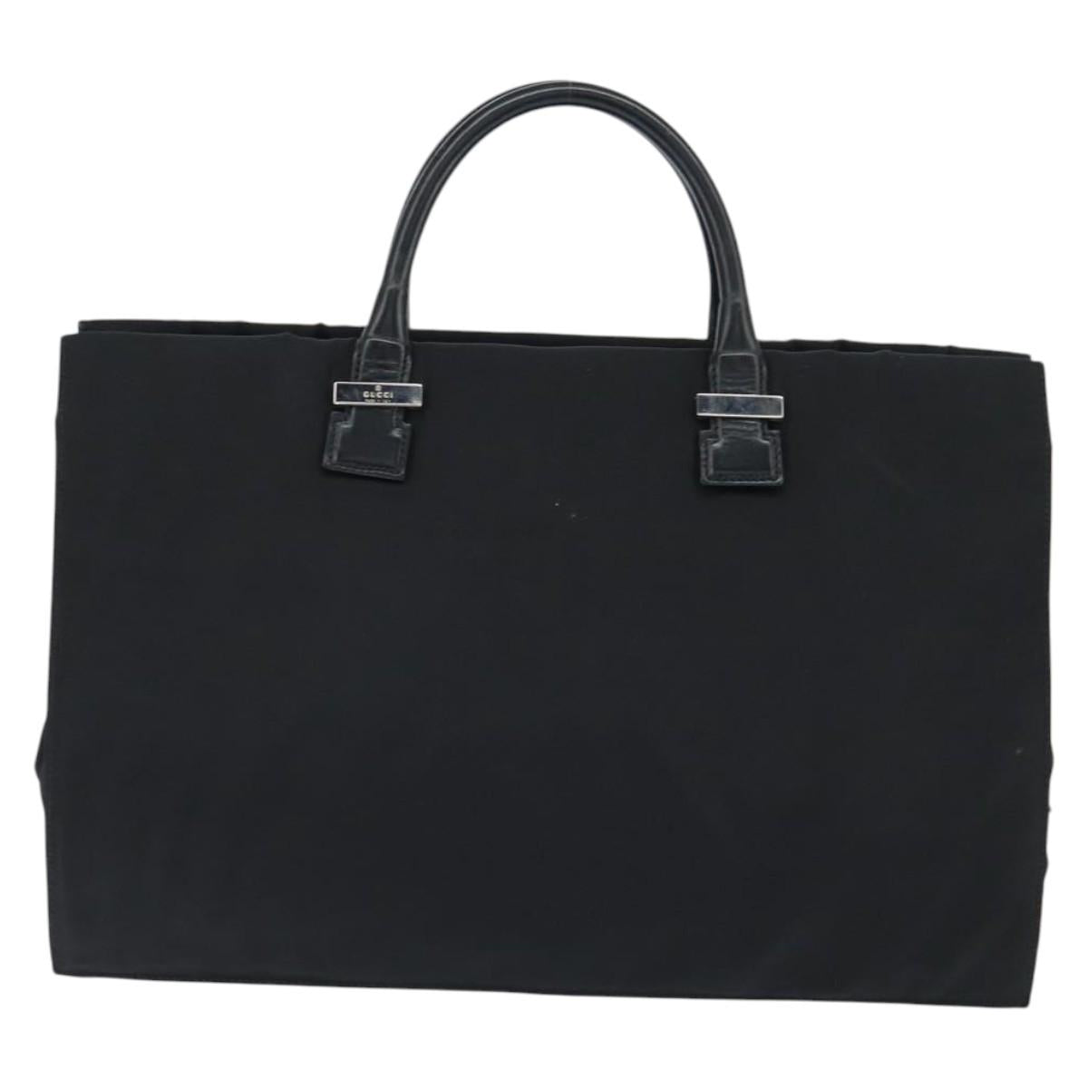 GUCCI Hand Bag Nylon Black Silver Auth 148421