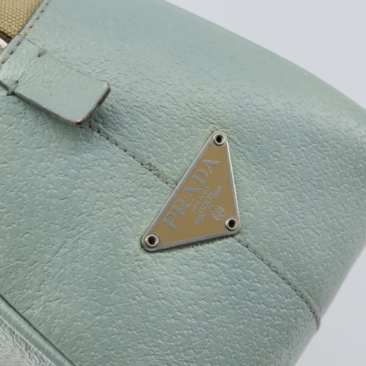 PRADA Boston Bag Canvas Beige Silver Auth 148422