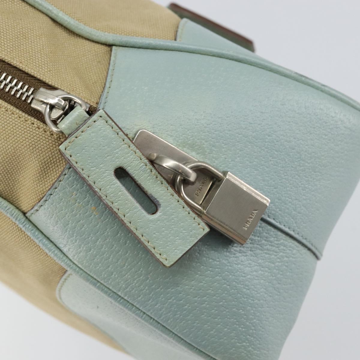 PRADA Boston Bag Canvas Beige Silver Auth 148422