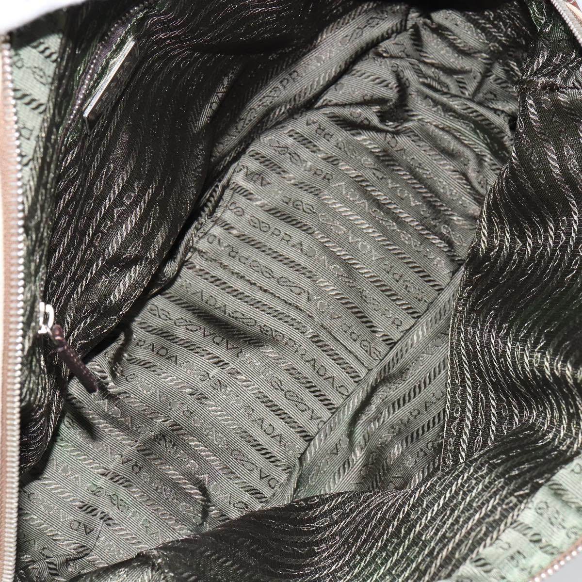 PRADA Boston Bag Canvas Beige Silver Auth 148422