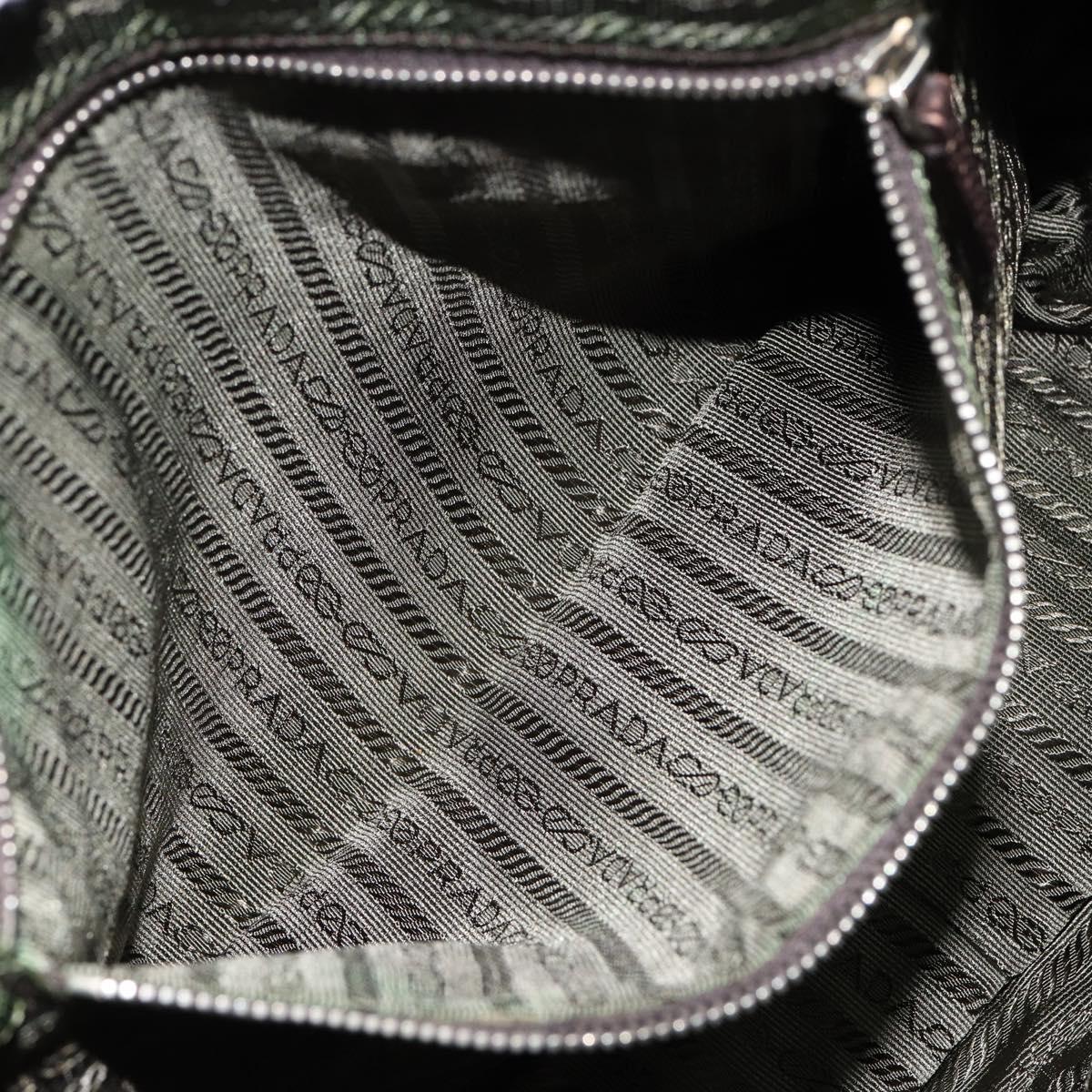 PRADA Boston Bag Canvas Beige Silver Auth 148422