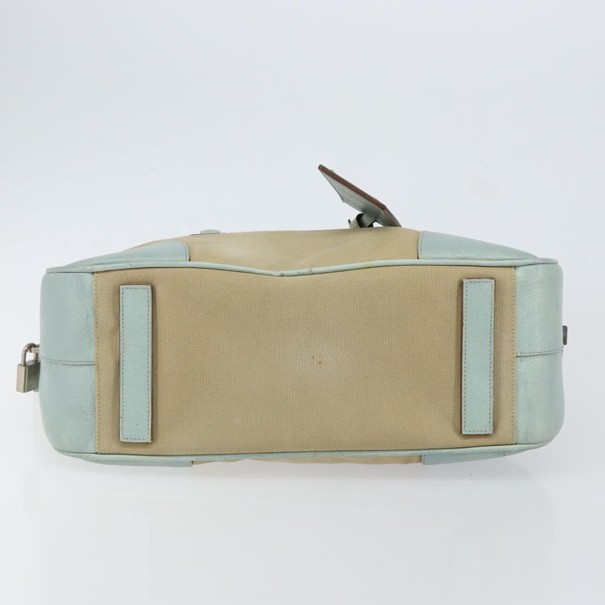 PRADA Boston Bag Canvas Beige Silver Auth 148422