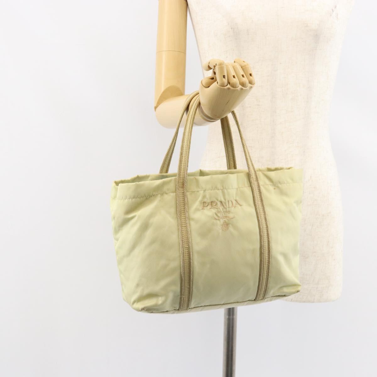 PRADA Hand Bag Nylon Ivory Silver Auth 148423