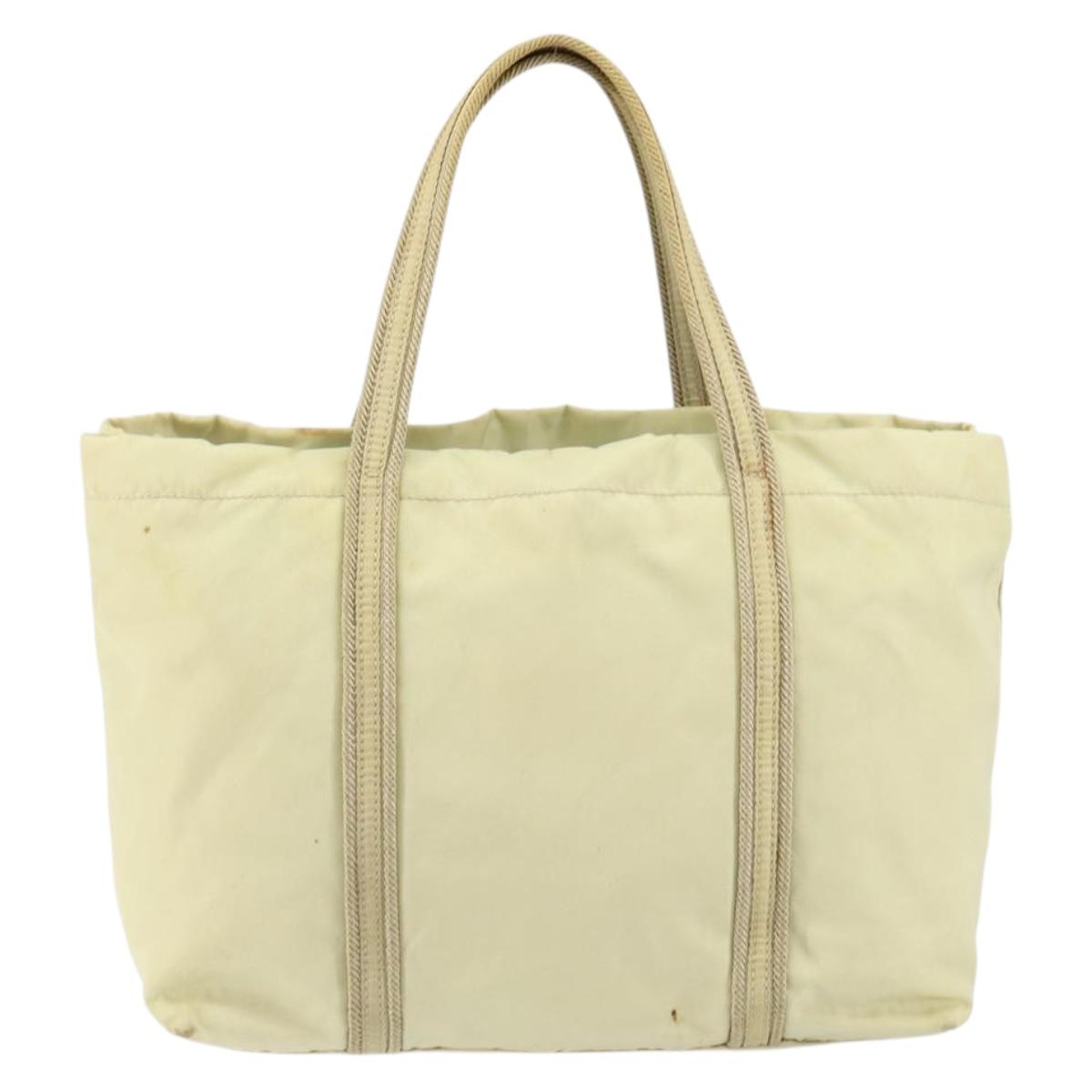 PRADA Hand Bag Nylon Ivory Silver Auth 148423