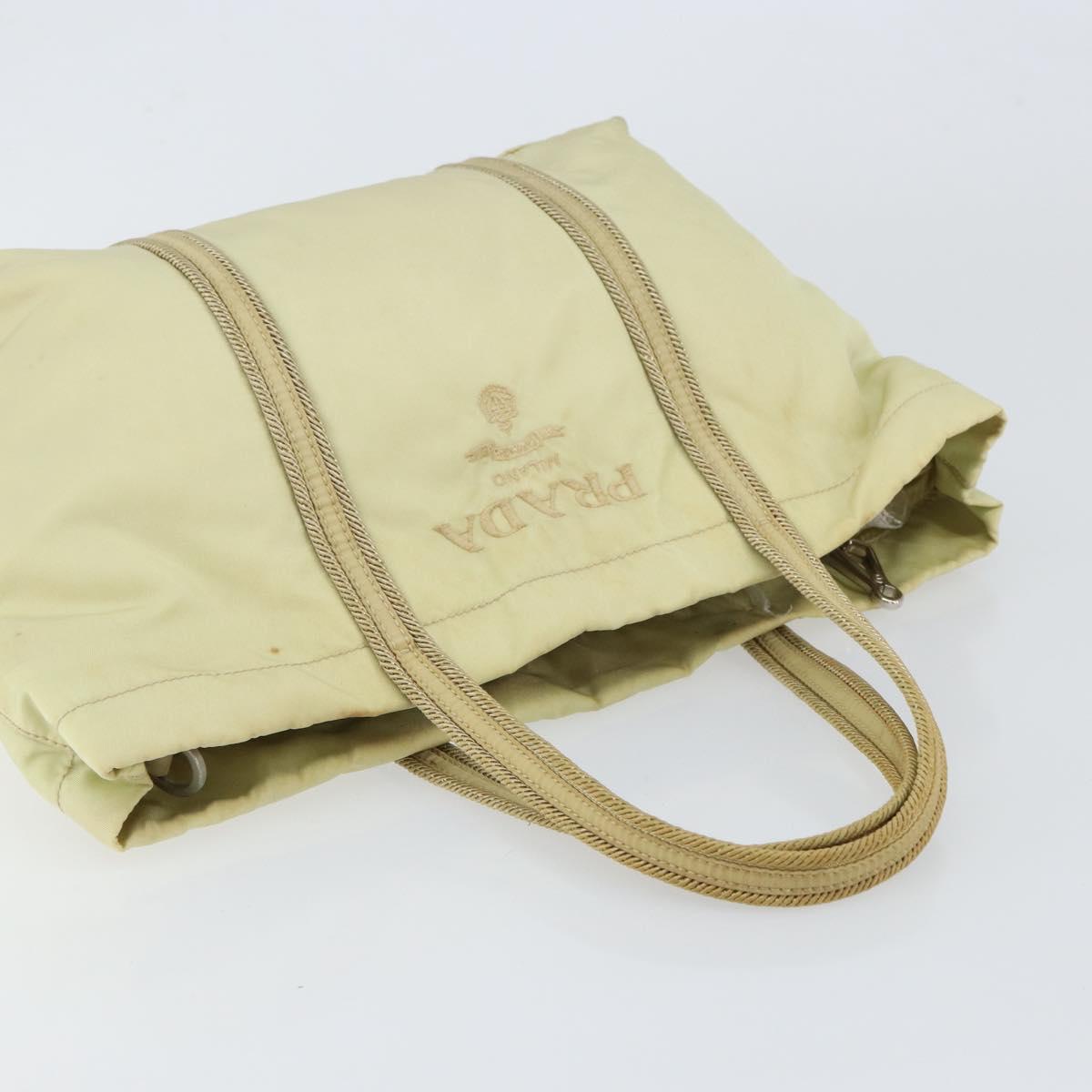 PRADA Hand Bag Nylon Ivory Silver Auth 148423