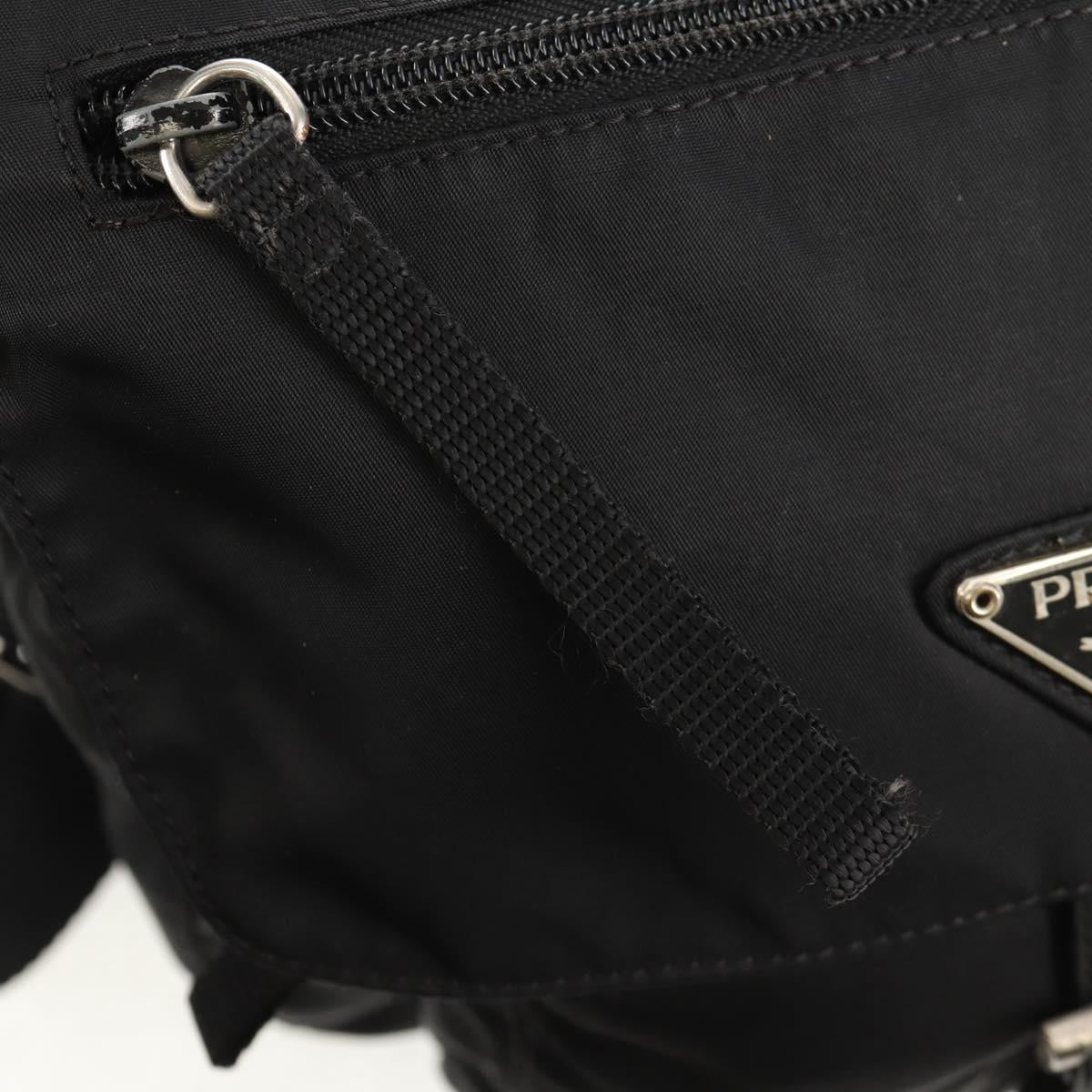 PRADA Shoulder Bag Nylon Black Silver Auth 148424