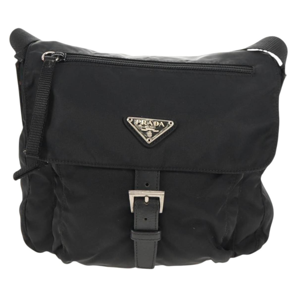 PRADA Shoulder Bag Nylon Black Silver Auth 148424
