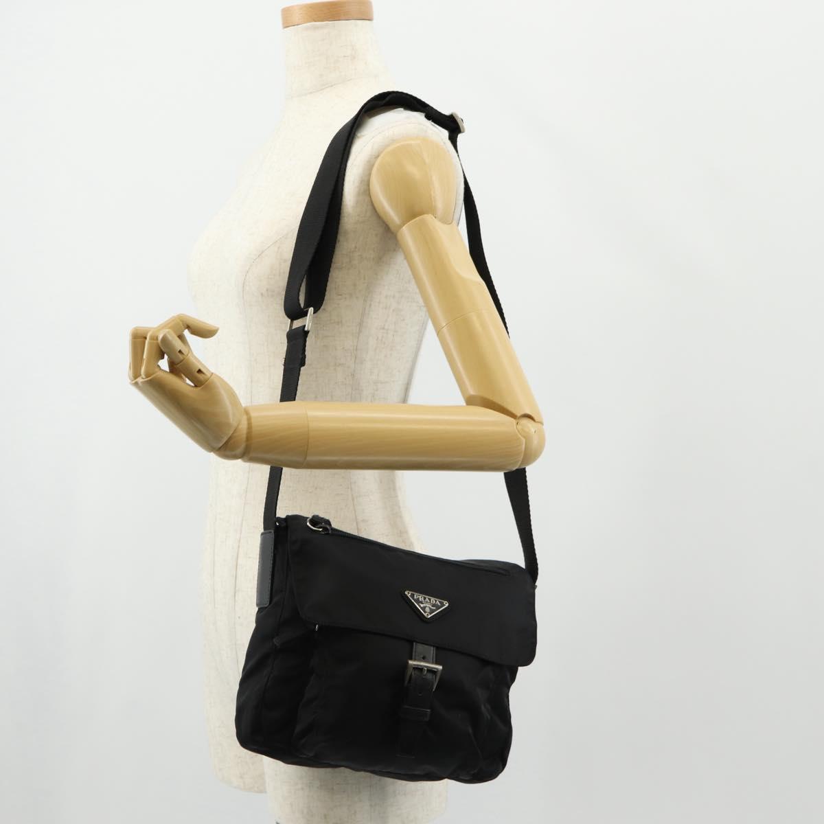 PRADA Shoulder Bag Nylon Black Silver Auth 148424