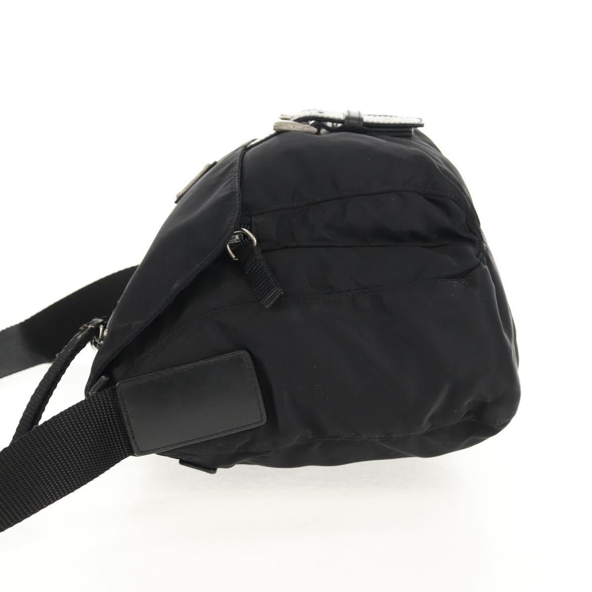 PRADA Shoulder Bag Nylon Black Silver Auth 148424