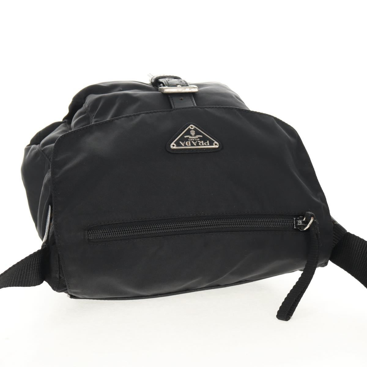 PRADA Shoulder Bag Nylon Black Silver Auth 148424