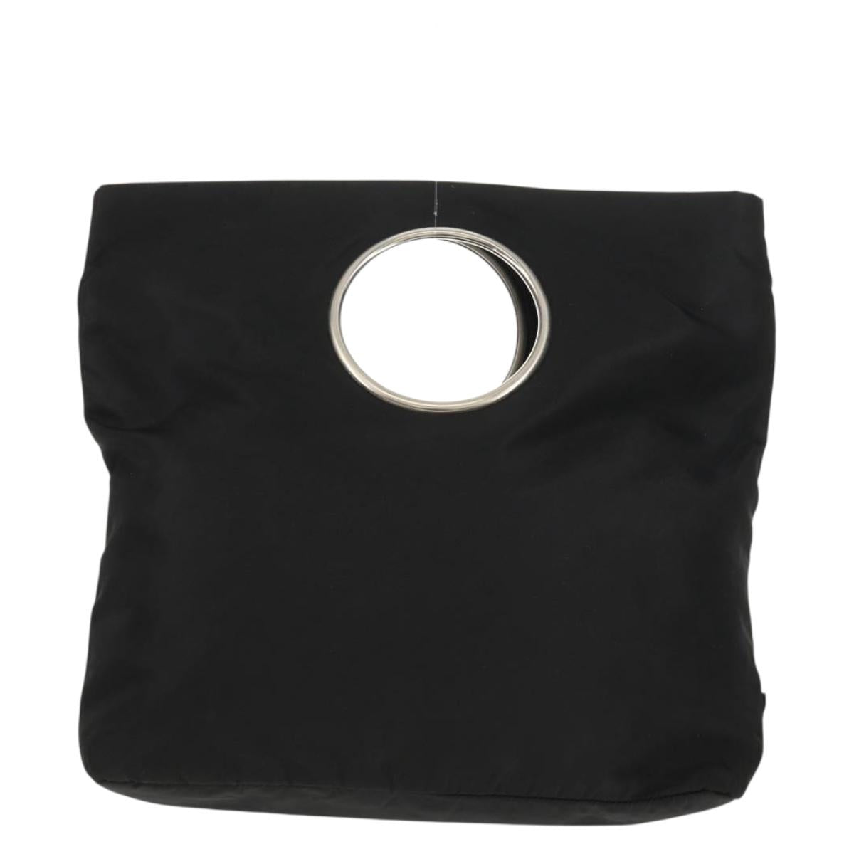 PRADA Hand Bag Nylon Black Silver Auth 148425
