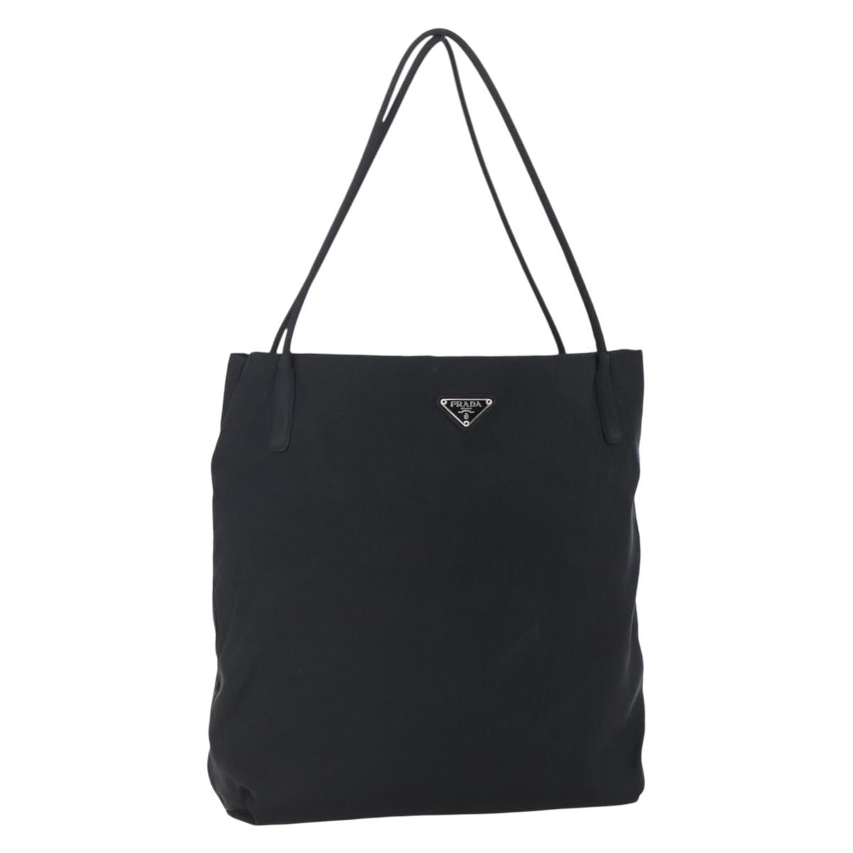 PRADA Tote Bag Nylon Black Silver Auth 148426