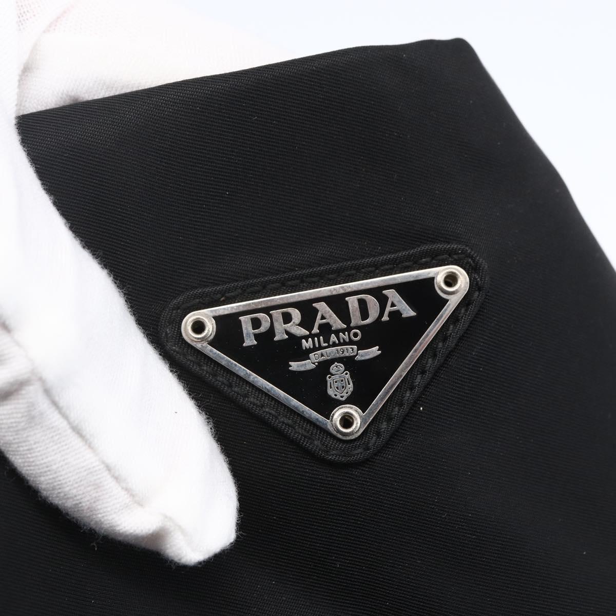PRADA Tote Bag Nylon Black Silver Auth 148426