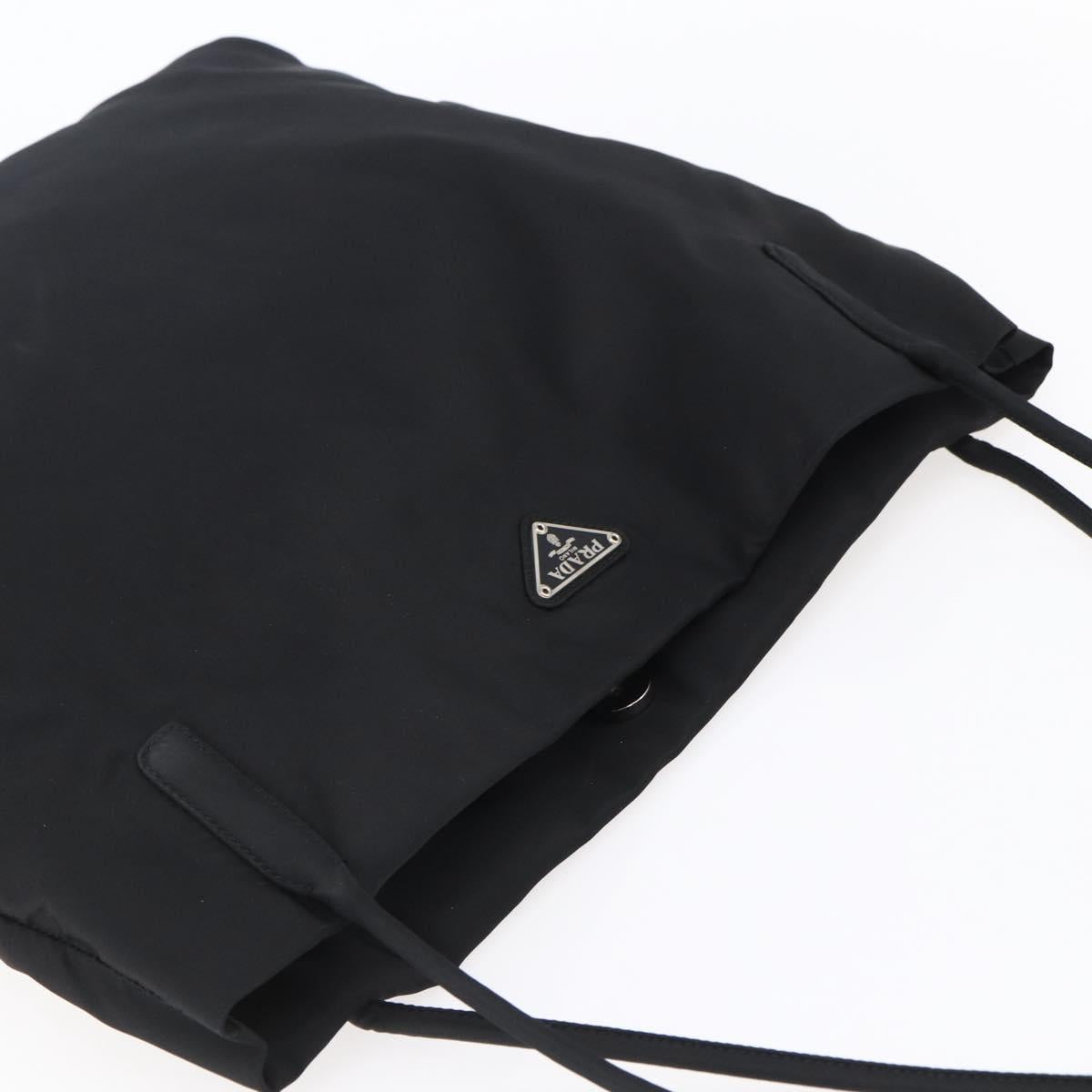 PRADA Tote Bag Nylon Black Silver Auth 148426