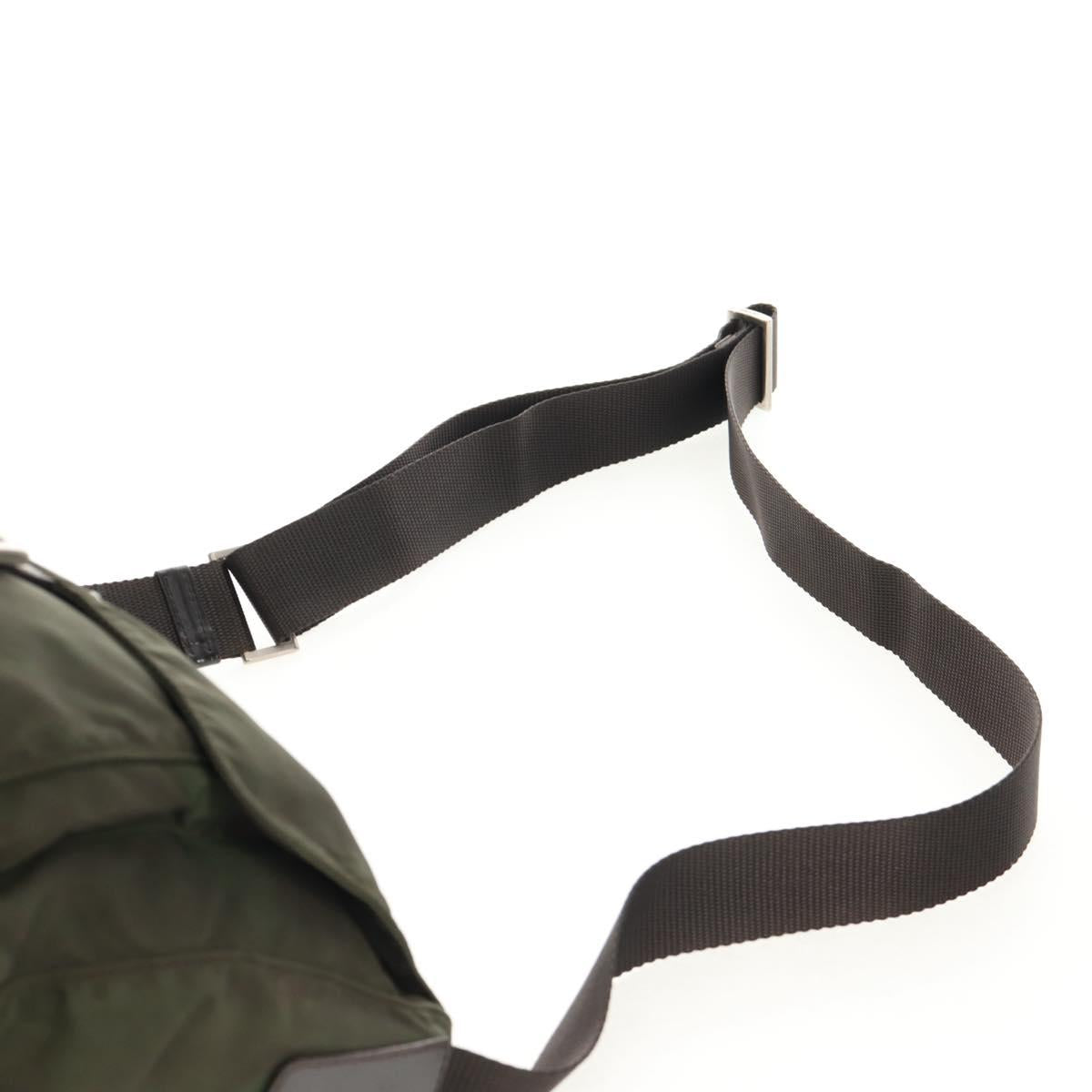 PRADA Shoulder Bag Nylon Khaki Silver Auth 148427