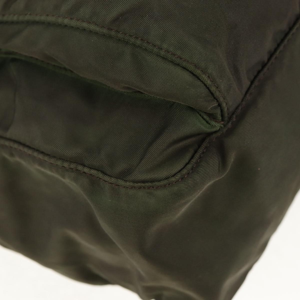 PRADA Shoulder Bag Nylon Khaki Silver Auth 148427