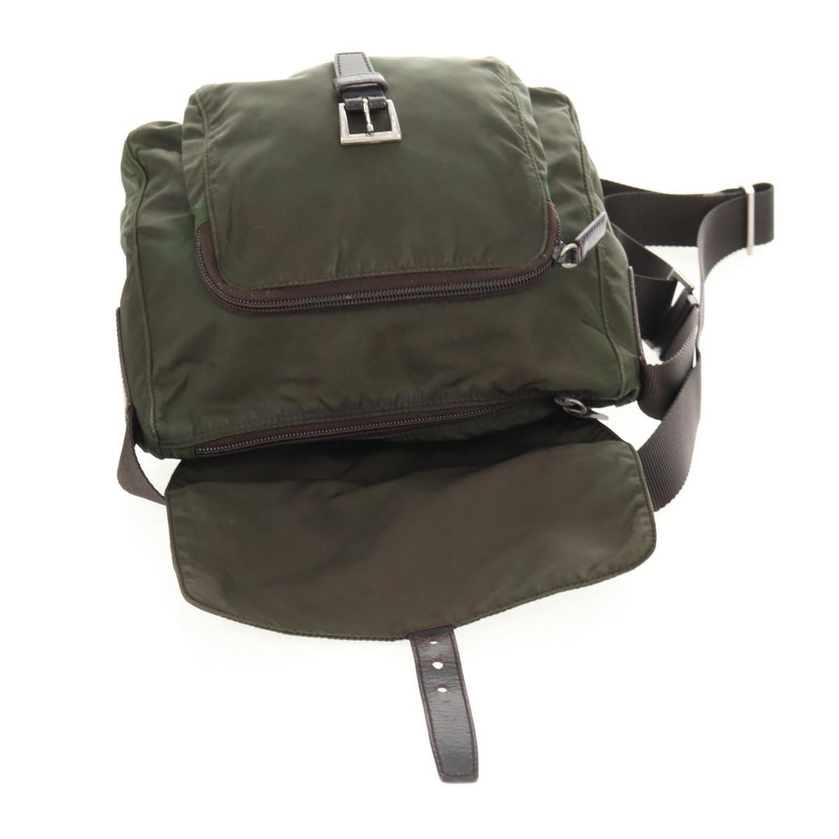 PRADA Shoulder Bag Nylon Khaki Silver Auth 148427