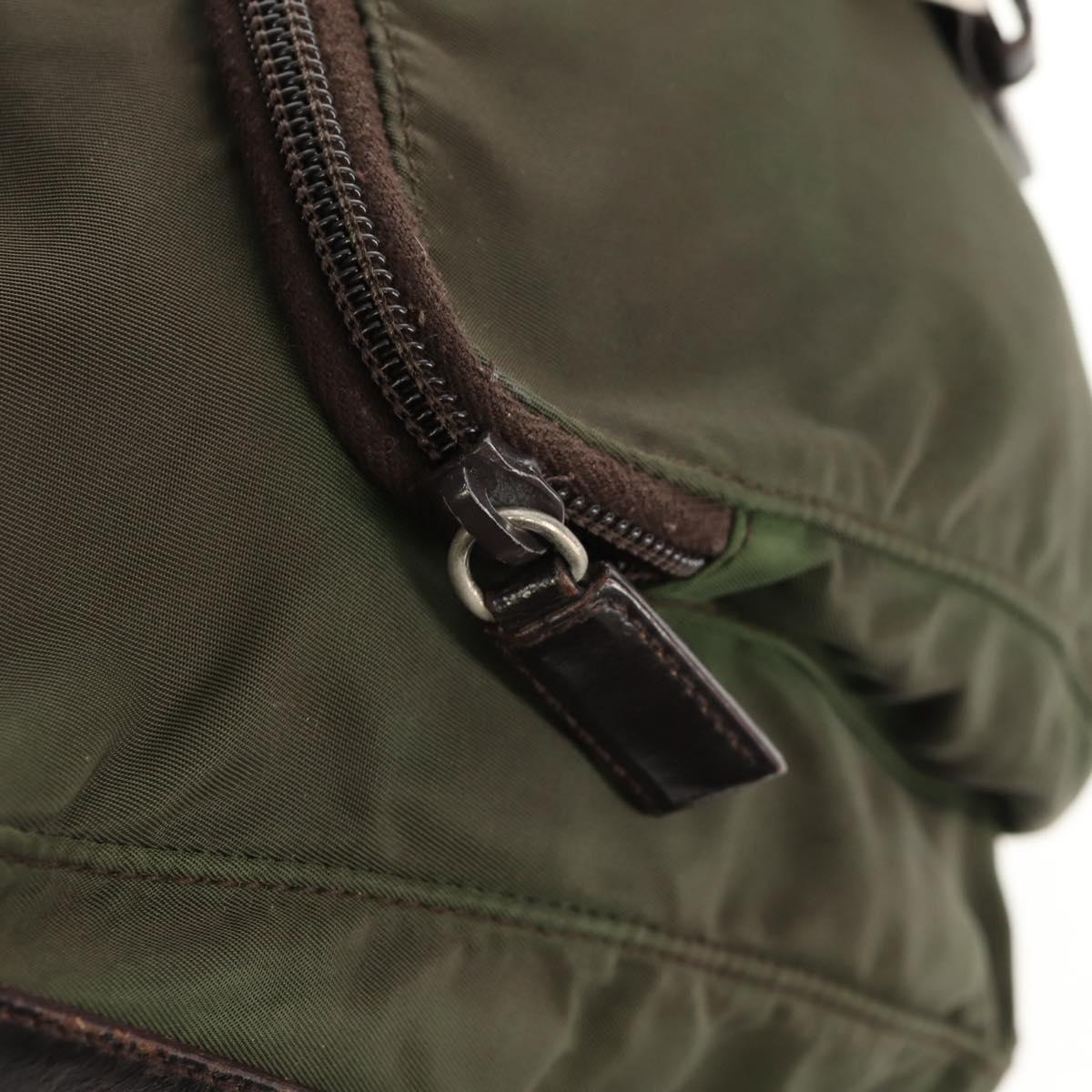 PRADA Shoulder Bag Nylon Khaki Silver Auth 148427