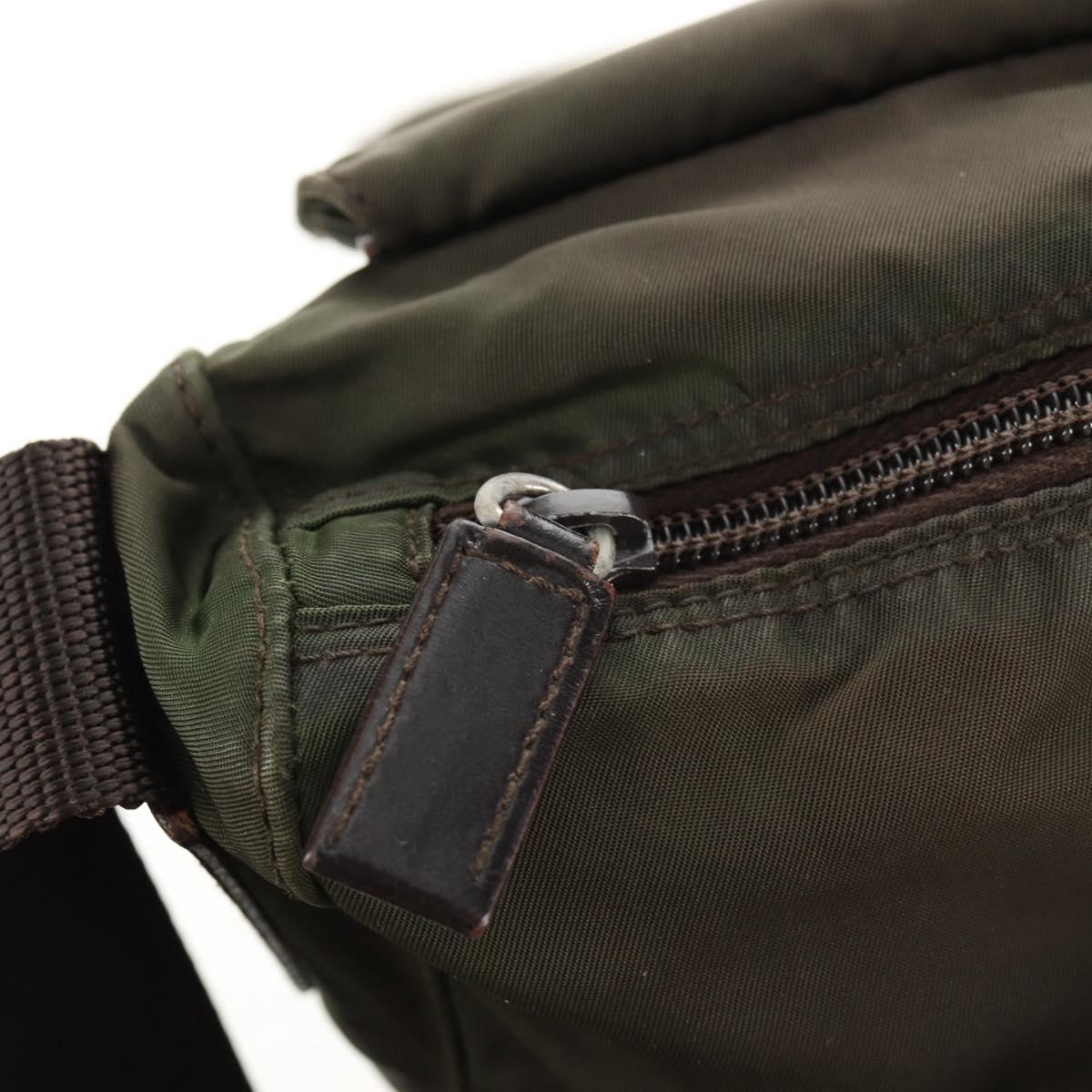 PRADA Shoulder Bag Nylon Khaki Silver Auth 148427