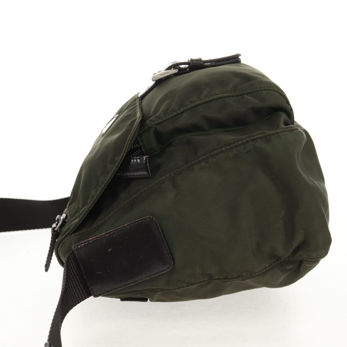 PRADA Shoulder Bag Nylon Khaki Silver Auth 148427