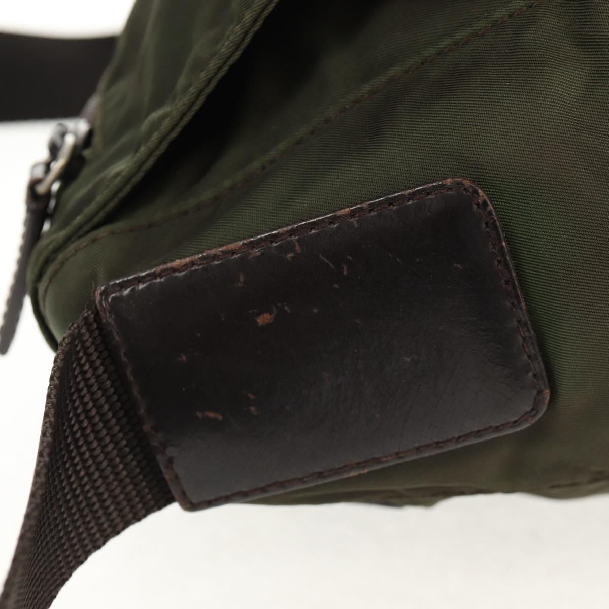 PRADA Shoulder Bag Nylon Khaki Silver Auth 148427