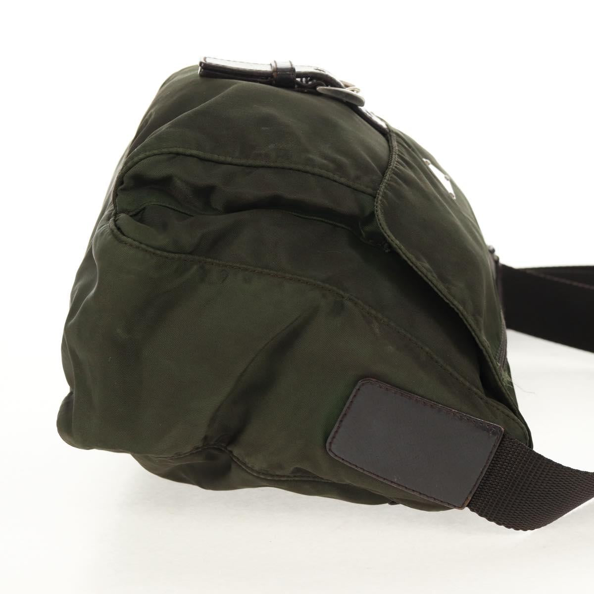 PRADA Shoulder Bag Nylon Khaki Silver Auth 148427