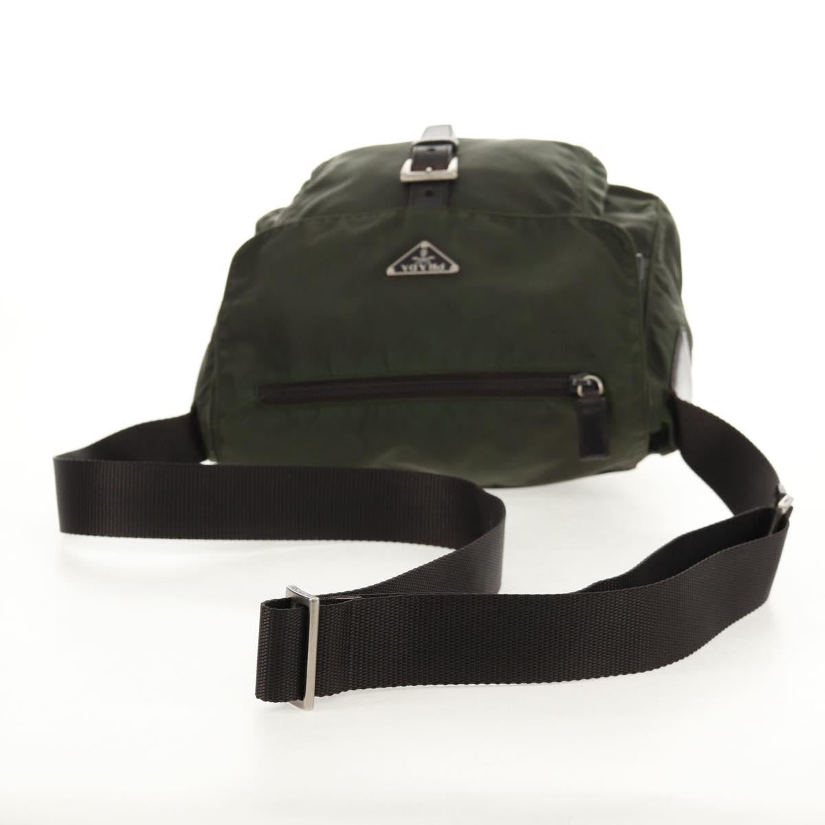 PRADA Shoulder Bag Nylon Khaki Silver Auth 148427