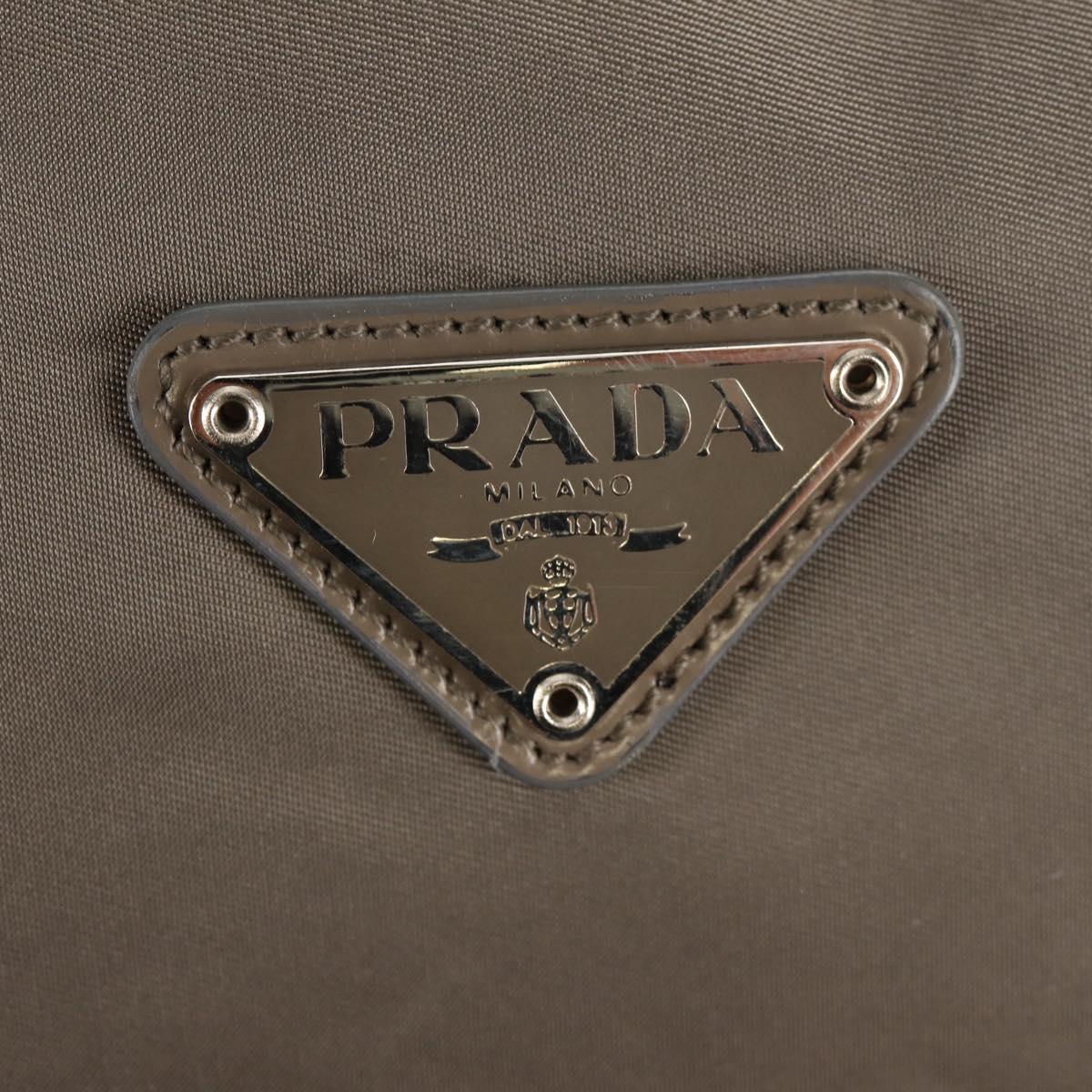 PRADA Tote Bag Nylon Khaki Silver Auth 148428
