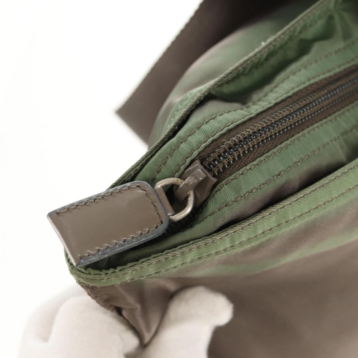 PRADA Tote Bag Nylon Khaki Silver Auth 148428