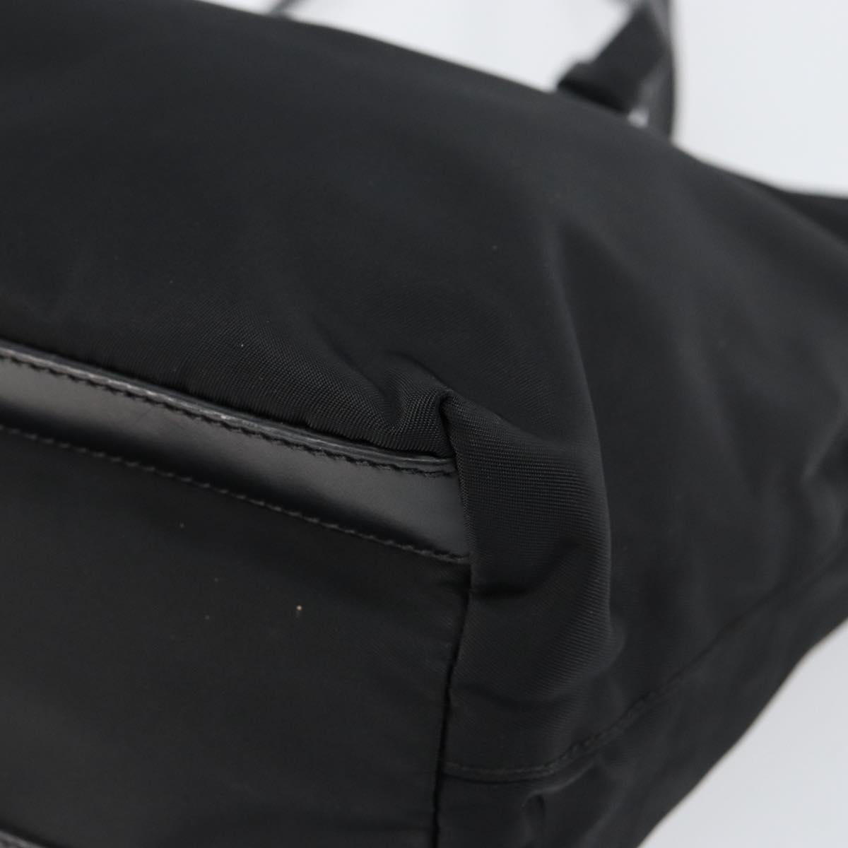 PRADA Tote Bag Nylon Black Silver Auth 148430