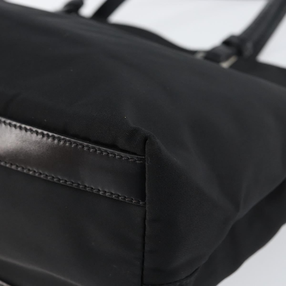 PRADA Tote Bag Nylon Black Silver Auth 148430
