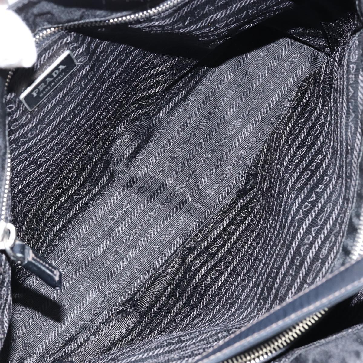 PRADA Tote Bag Nylon Black Silver Auth 148430