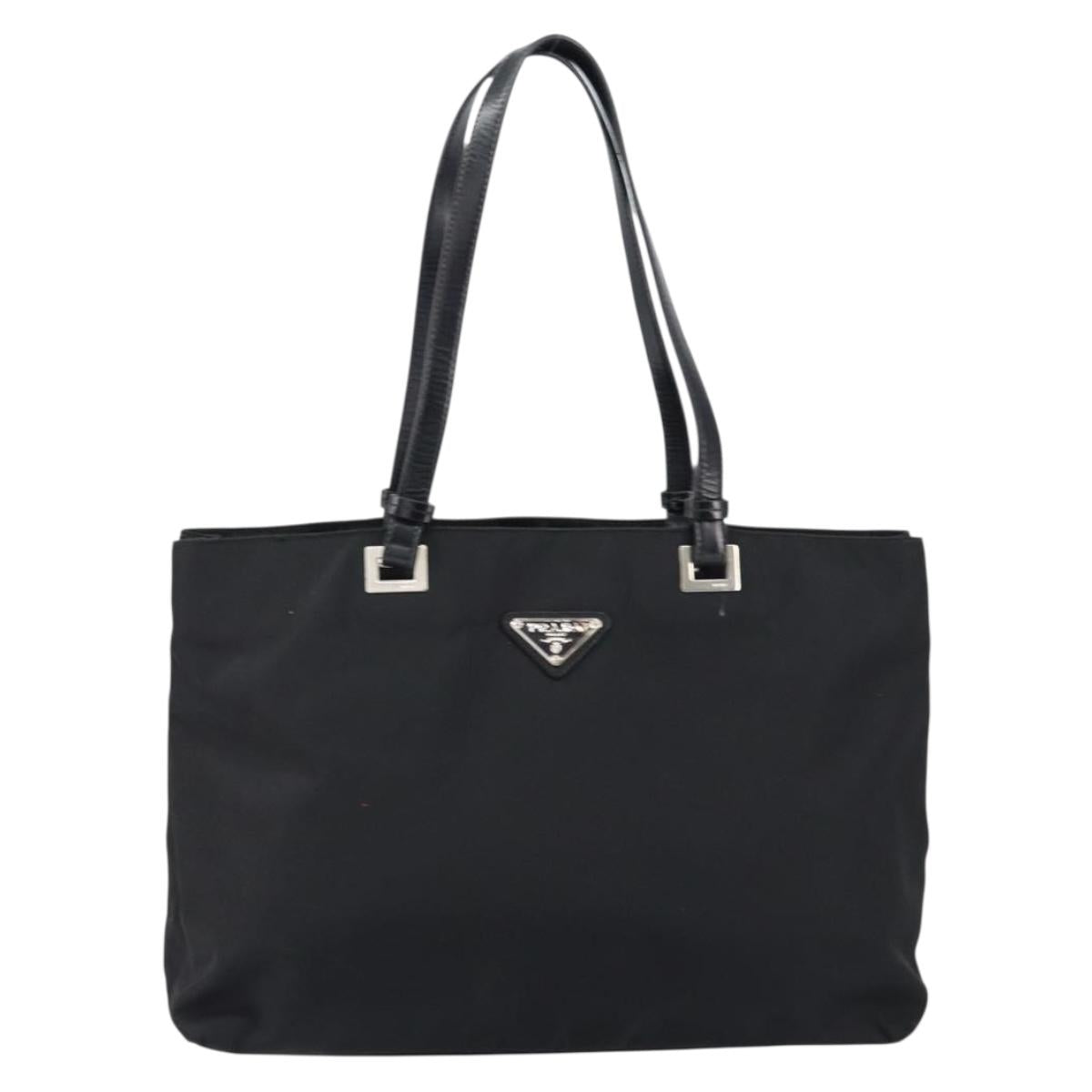 PRADA Tote Bag Nylon Black Silver Auth 148430