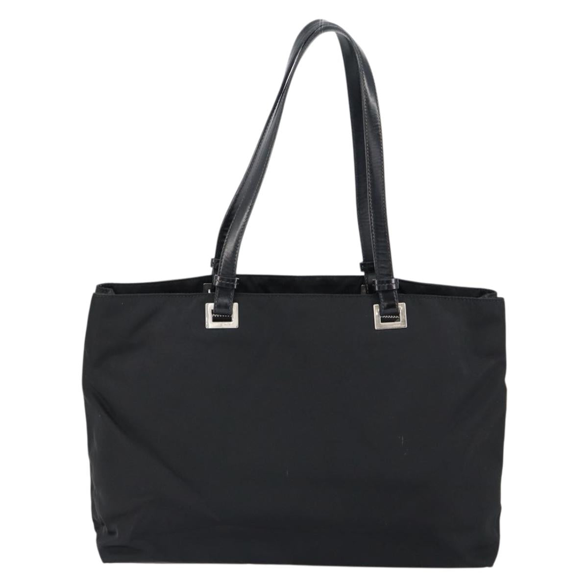 PRADA Tote Bag Nylon Black Silver Auth 148430