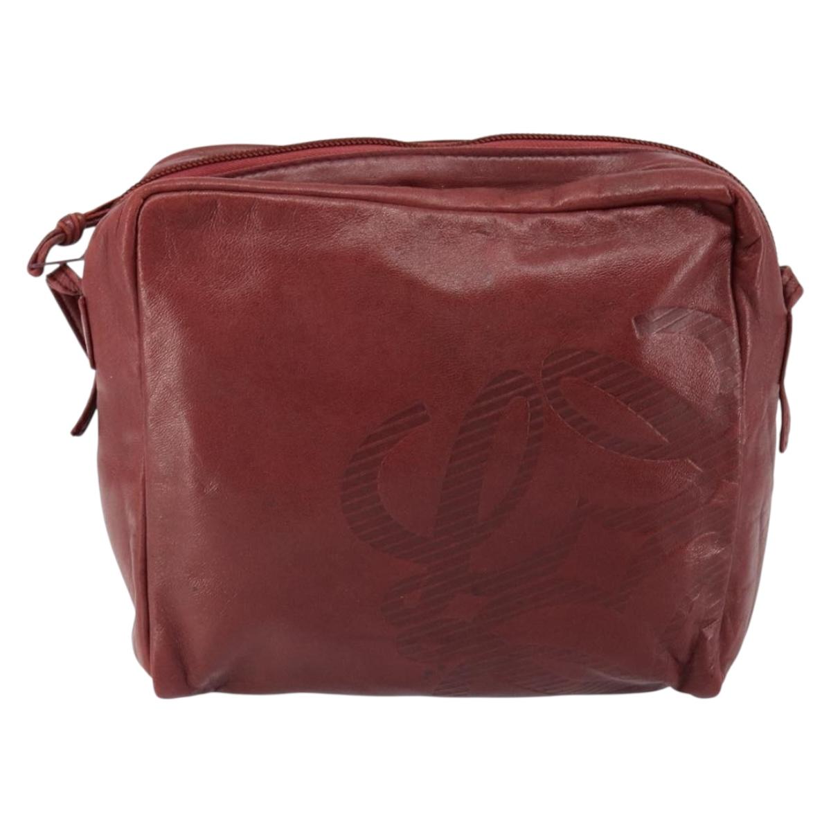 LOEWE Anagram Shoulder Bag Leather Bordeaux Auth 148431