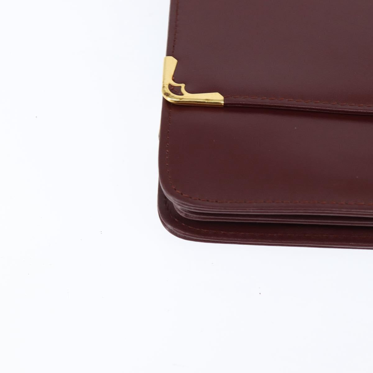 CARTIER Must Line Shoulder Bag Leather Bordeaux Gold Auth 148432