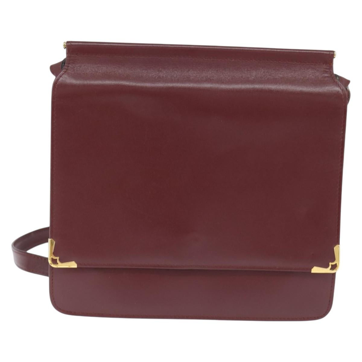 CARTIER Must Line Shoulder Bag Leather Bordeaux Gold Auth 148432