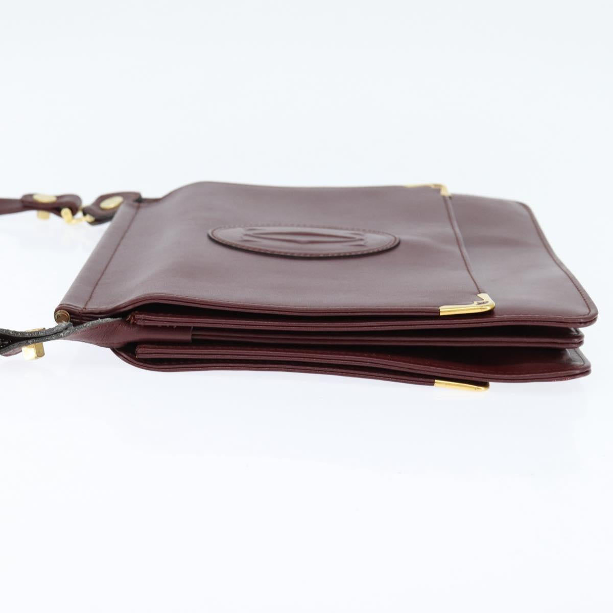 CARTIER Must Line Shoulder Bag Leather Bordeaux Gold Auth 148432