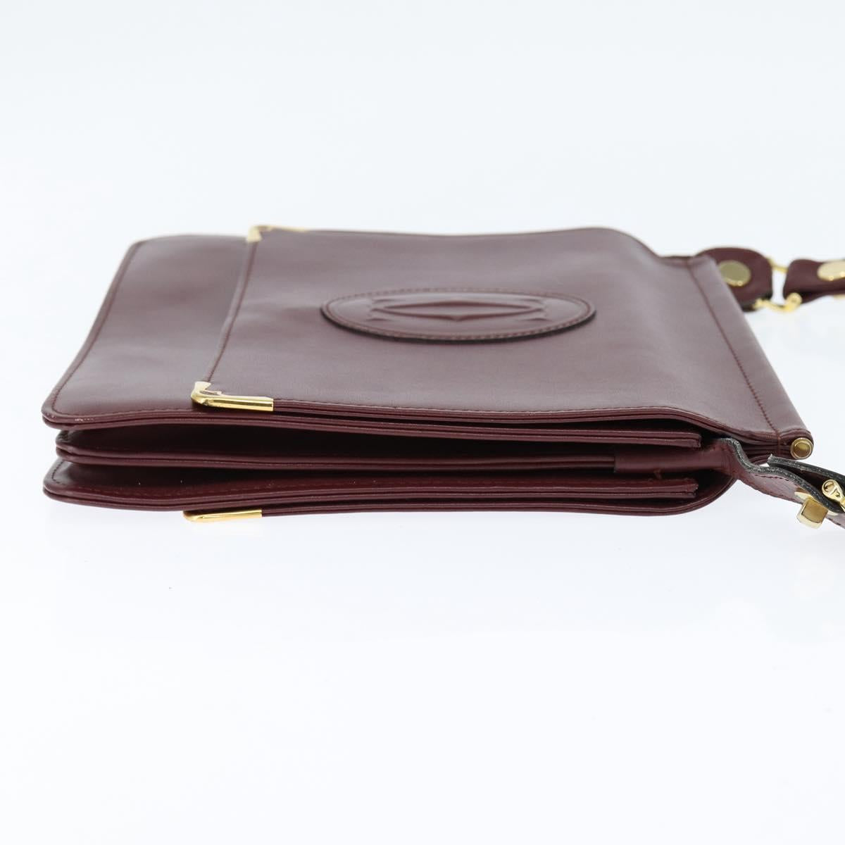 CARTIER Must Line Shoulder Bag Leather Bordeaux Gold Auth 148432