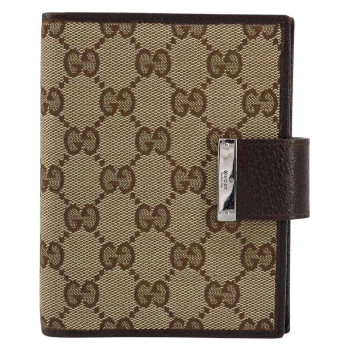 GUCCI GG Canvas Day Planner Cover Beige Silver 115240 Auth 148437
