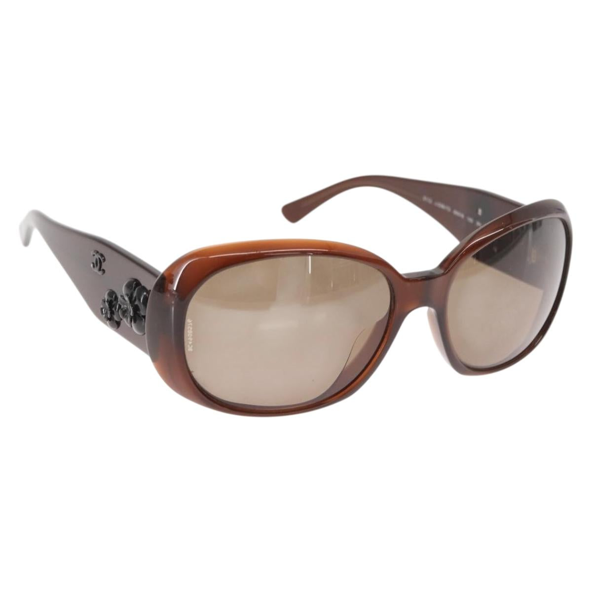 CHANEL Camelia Sunglasses plastic Brown CC Auth 148447