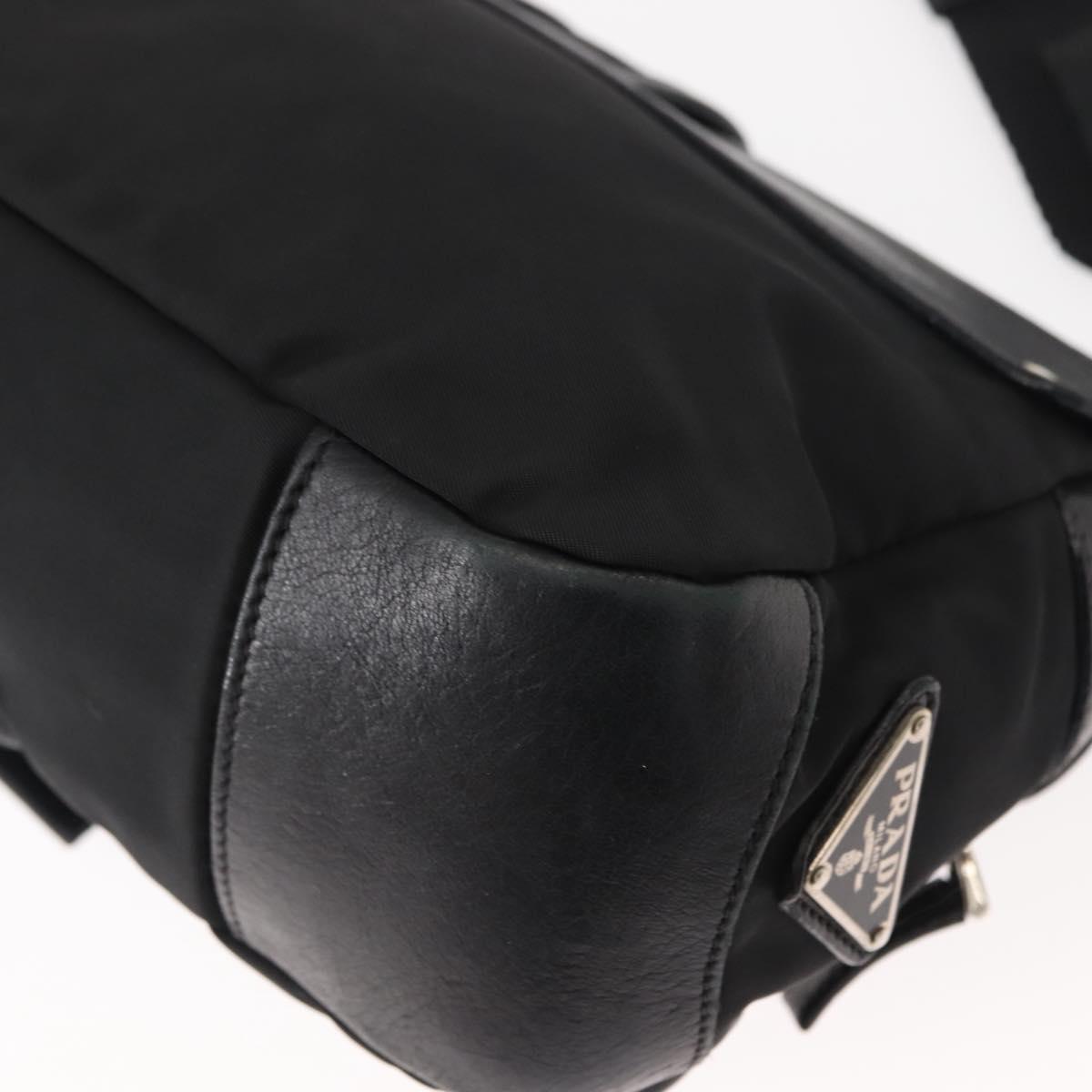 PRADA Shoulder Bag Nylon Black Silver Auth 148452