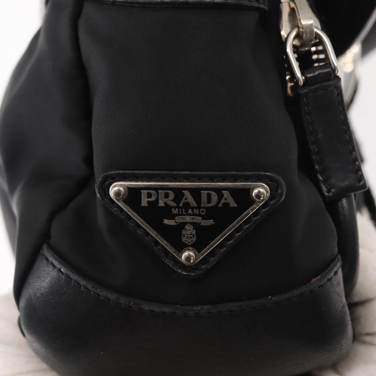 PRADA Shoulder Bag Nylon Black Silver Auth 148452